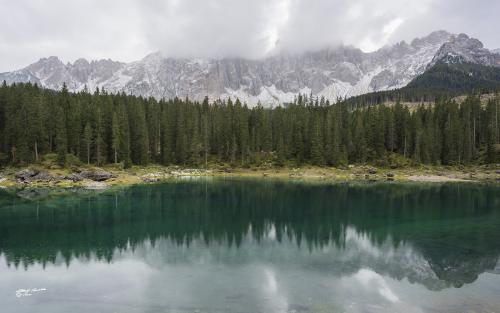 First snow on the mountains Lago Carezza Settembre 2020